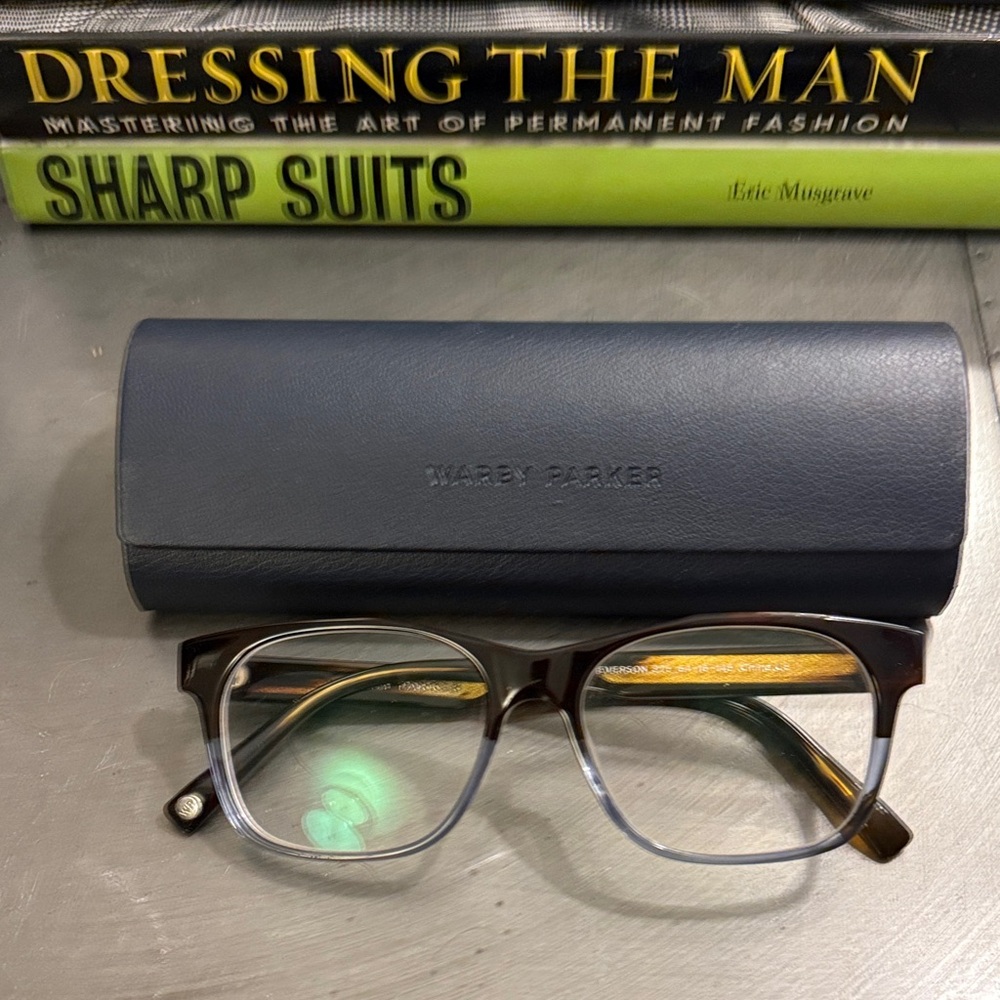 Gently used Warby Parker Everson Brown Glasses/blue fade eye glass w/Case